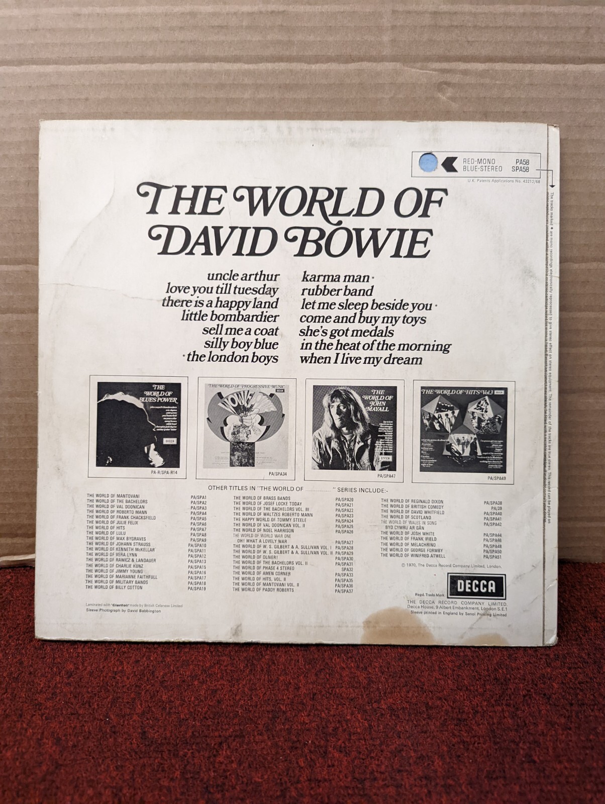 1970 - David Bowie - The World Of David Bowie - UK Vinyl LP Album | eBay UK