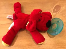 BABY Plush Wubbanub Baby Red Yellow Puppy Dog Pacifier 0-6 mo Stuffed Soft Toy