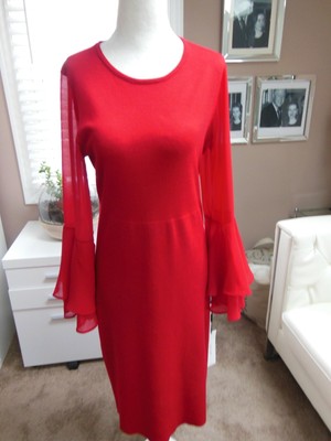 calvin klein red bell sleeve dress