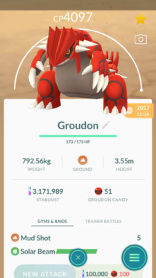 Pokemon Trade GO - Groudon Level 40 & 2nd moves unlocked for PVP Master League