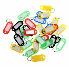 50-200X Luggage Card Name Label Plastic Key Tags Metal Ring Keychain Split Rings