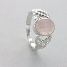 Oval ROSE QUARTZ Celtic Ring - Multiple Sizes - 925 STERLING SILVER 5e