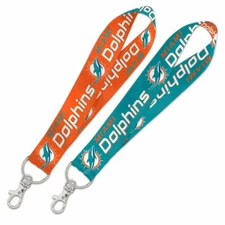 MIAMI DOLPHINS WRISTLET LANYARD KEYCHAIN 1" WIDTH 8" LENGTH W/ CLASP