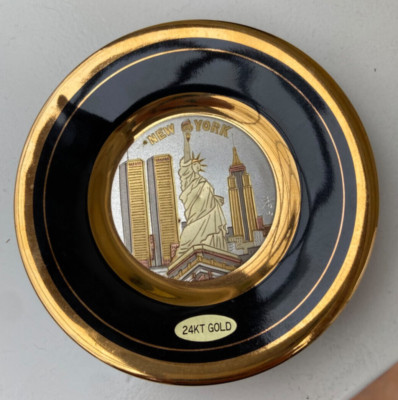 Vintage The Art Of Chokin 24kt Gold Detail 3,5'' Sm. Teller New York & Twin Towers