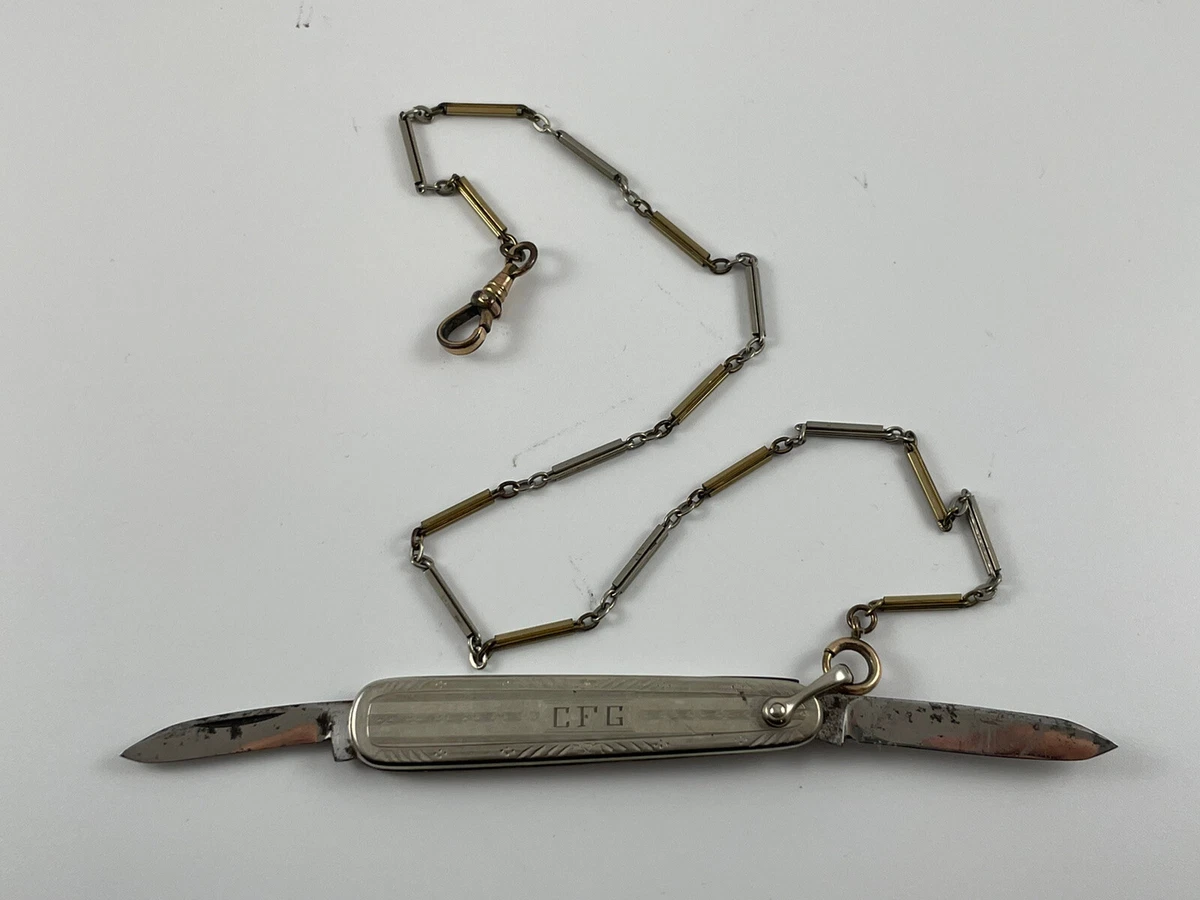 Vintage Two-Tone Pocket Watch Chain & Knife | EBay