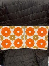 2 Anciens Carreaux Faïence Murale  Vintage Orange Année 70 Villeroy & Boch Fleur