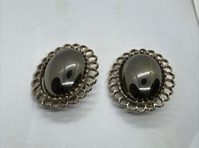 Musi Hematite Cabochon Shoe or Scarf Clips Set Gold Tone 1 3/8  Vintage USA Jewel