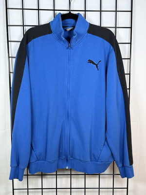 Puma Track Jacket Mens XL  Blue w/ Navy Stripe Full Zip Athleisure Retro Active
