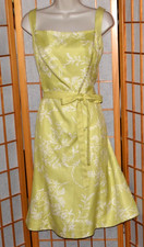 NEW ANN TAYLOR Lined 100% Textured Silk Green&White Fit&Flare Dress Sz. 12