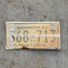 Paire de plaques d'immatriculation Washington DC 1967 1968 étiquette auto vintage avec enveloppe 368 713