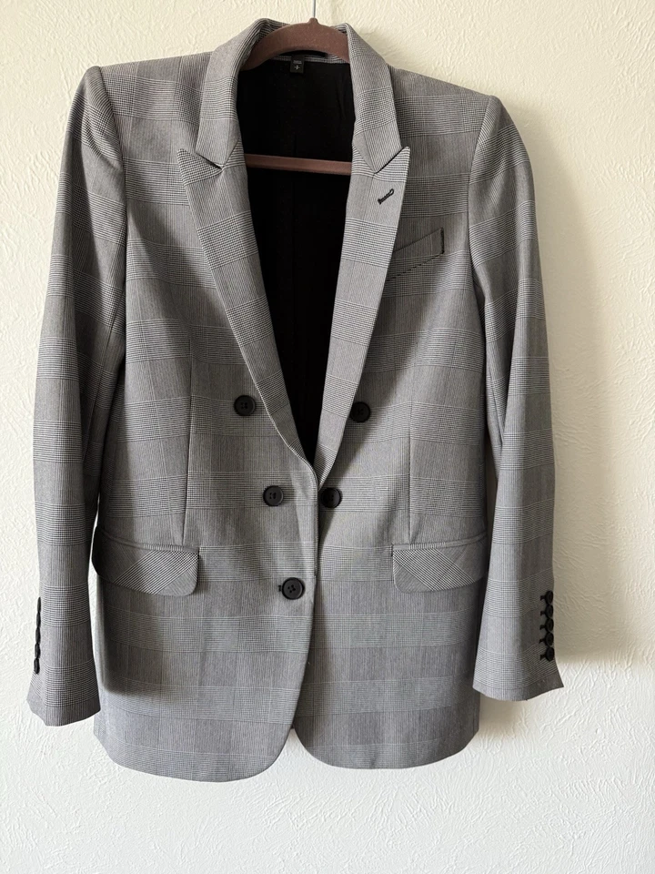Blazer Express Branco/Preto Espinha de Arenque Peito Duplo Tamanho Pequeno - Imagem 2 de 4