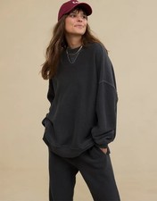 AERIE Smoked Gray BIG CHILL Textured Oversized Sweatshirt Top Sz XS