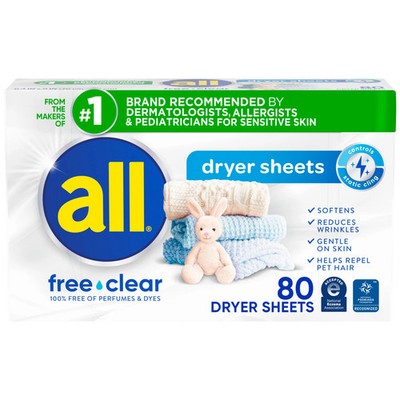 Fabric Softener Dryer Sheets Free Clear Sensitive Skin