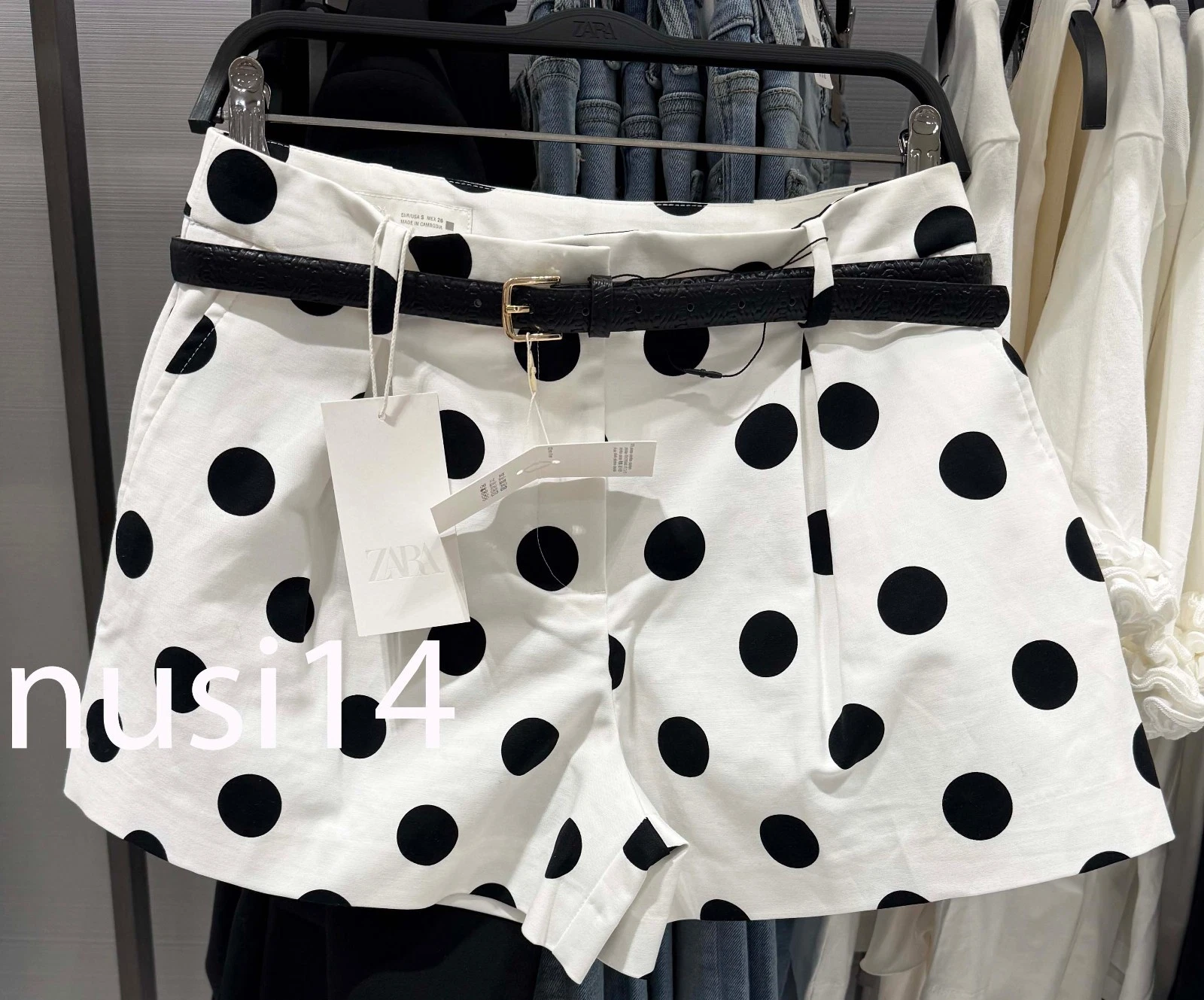 ZARA NEW WOMAN MID-RISE BELTED PLEATED SHORTS POLKA DOT WHITE XS-XL 4387/472/064