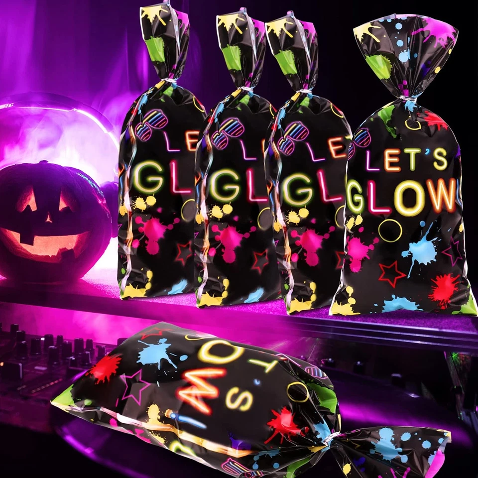 Bolsas de regalos con temática de neón Let'S Glow 100 piezas - Celular para fiesta de cumpleaños que brilla en la oscuridad Foto 3 de 4