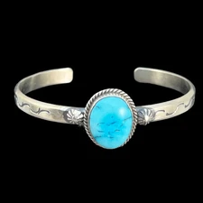 Blue Kingman Turquoise narrow stack BOHO Cuff bracelet Sterling Silver Samuel Y