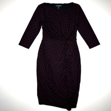 Lauren Ralph Lauren Dress Women 6 Black Maroon Geometric Wrap Career Midi