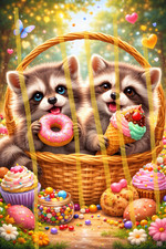 Animal Basket Artwork Poster | Funny Baby Animals Wall Art | Colorful Cartoon