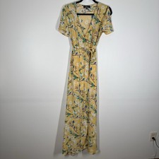 Lulus Women M Singing In The Garden Yellow Floral Print Wrap Maxi Dress