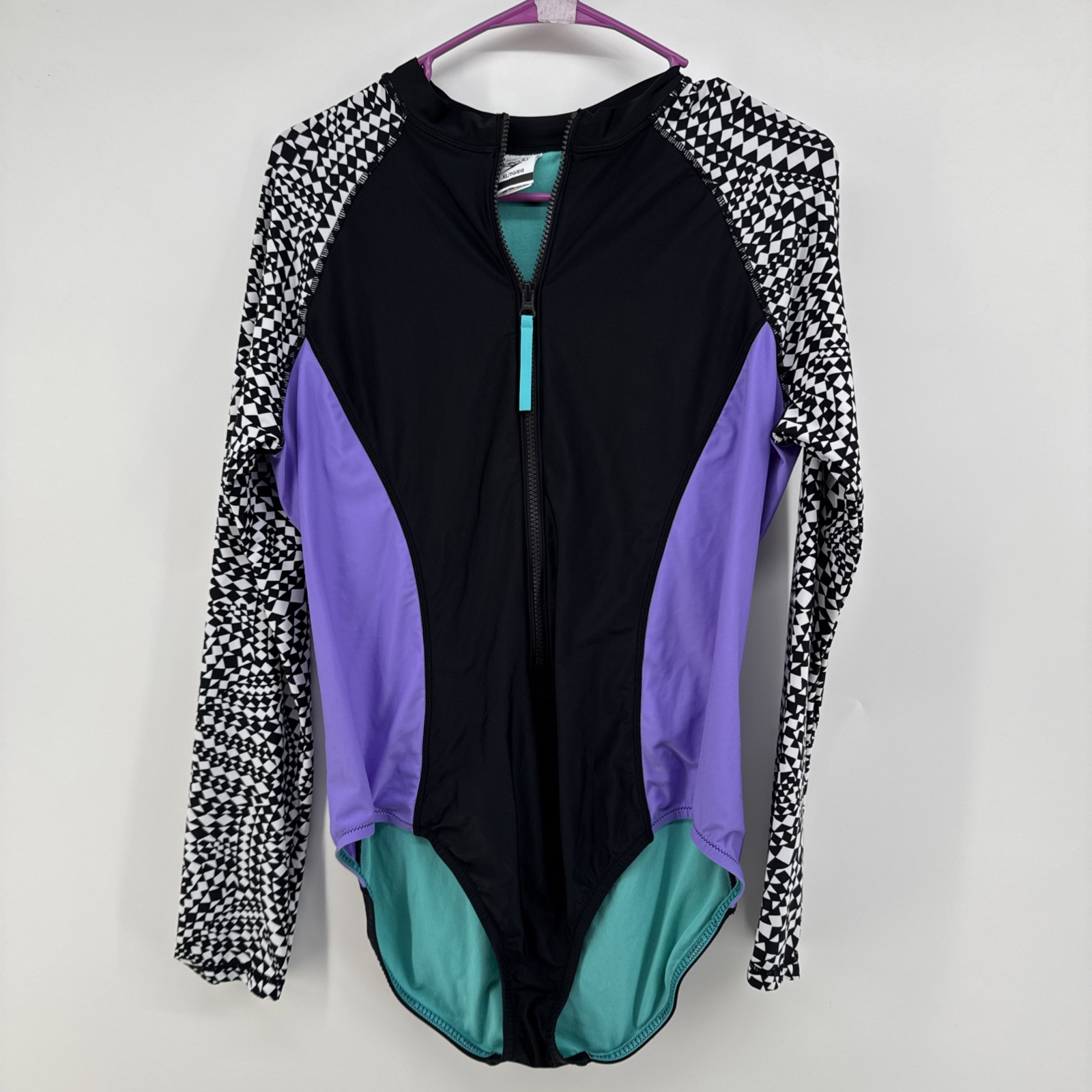 Speedo Womens Long Sleeve Powerflex Front Zip One Piece Swimsuit Size XL