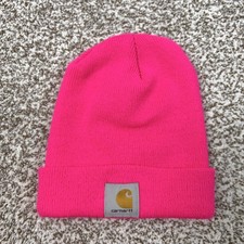 Carhartt Hat Beanie Knit Pink Cuffed Patch Logo Mens One Size Winter Casual Work