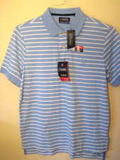 NWT- Chaps Ralph Lauren Performance Yarn Blue and White Striped Polo Size Medium