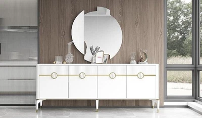 Anrichte mit Spiegel Schrank Holzcshrank Holz Sideboard Weiß Moderne - Bild 1 von 2