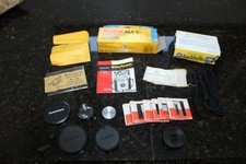 Vintage Camera Related Items Lot Advertising Bulbs, Slides, Lanyard, Lens Caps +