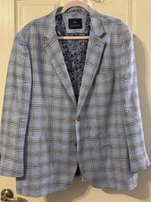 Taylor Byrd Men s Sports Jacket - blue Plaid - Linen Blend Lined So 46