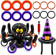 Halloween Ring Toss Game with Inflatable Spider  Witch Hat - 2 Pack Set Game...