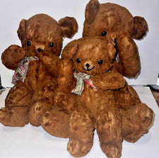 1930s 1940s Jointed Mohair Teddy Bear Family Glass Eyes and Woven Canvas Mesh