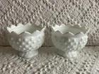 2-Vintage Fenton Hobnail White Milk Glass Round  Candle Footed Taper Holders