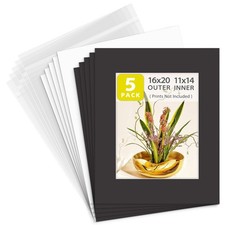 Golden State Art 5 Pack Black Pre-Cut 16x20 Picture Mat for 11x14 Photo White Co