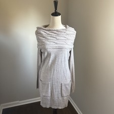 NY&Company Beige Heather Sweater Dress With Pockets And Braided Neckline XS NWOT