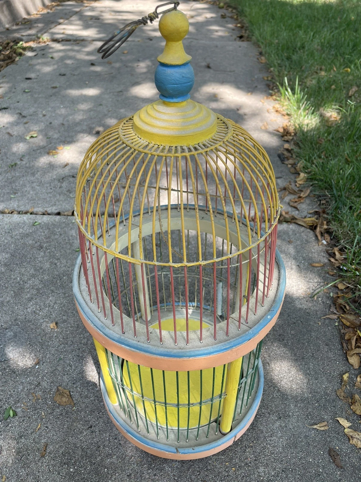 Vintage Colorful Metal Wire and Wood Bird Cage Patio Porch Decor *See Pics*