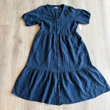 NWT Sonoma Womens Navy Blue Short Sleeve Button Front Tiered Midi Dress Size 2XL