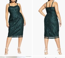 City Chic Antonia Emerald Green Embroidered Cocktail Dress Size 16