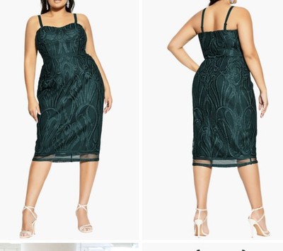 City Chic Antonia Emerald Green Embroidered Cocktail Dress Size 16 | eBay