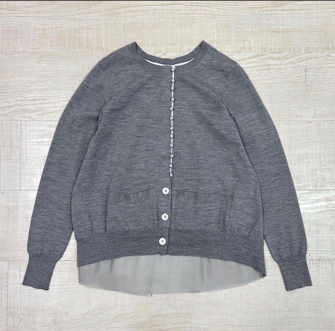 sacai Different material docking back flare Cardi… - image 1