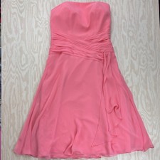 B2 Strapless Ruched Waist Chiffon Gown Size 12 Formal Evening Dress Coral Pink