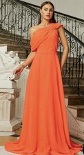 Elegant Orange chiffon A-line Evening Prom Gown Maxi Dress Corset Sz XS 2 NWT #6