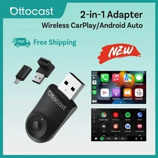 2-in-1 Wireless CarPlay Android Auto Adapter - Plug Play for Toyota Audi Benz