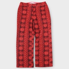 Vintage 1970s Red Black Floral Pattern Pants High Waist Wide Leg Boho Retro M