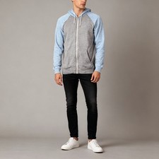 Quiksilver Mens Hoodie Full Zip M Grey Body Light Blue Sleeves Streetwear Surf