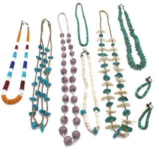 Southwest Sterling Turquoise Heishe Fetish Necklace Earring lot of 8 #S6145 3