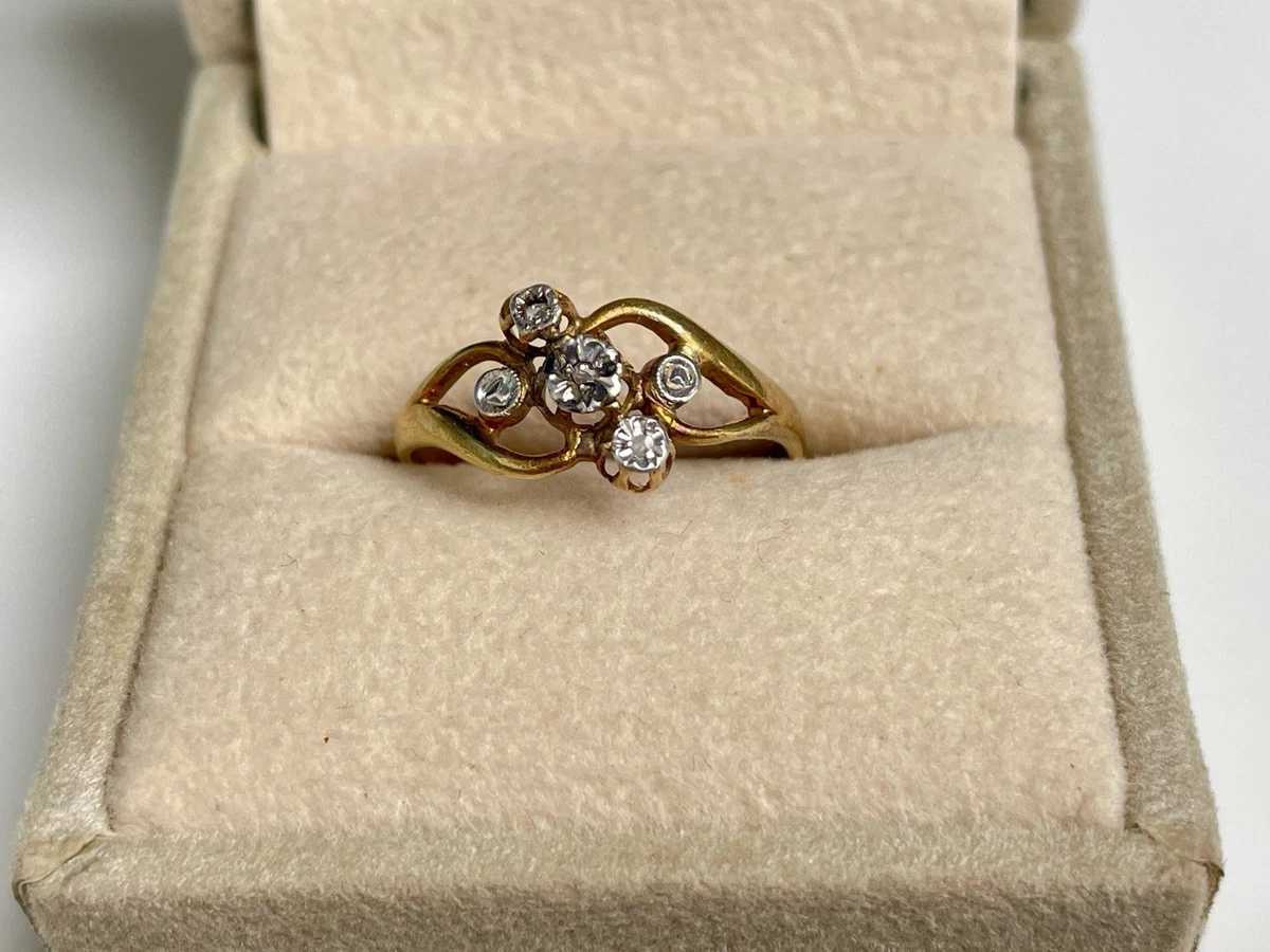Bague Vintage Rhodiée Orange Avec Cristaux - Taille 55 - Style Solitaire - Occasion Légèrement Patinée