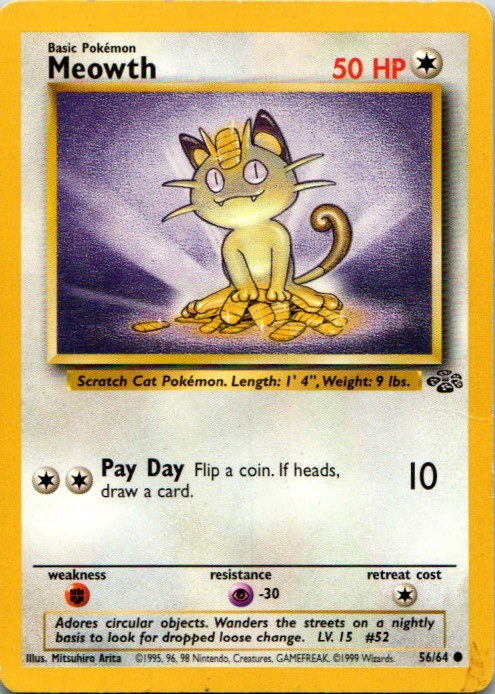 Meowth 56/64 Common 1995-99 NM Pokemon Card