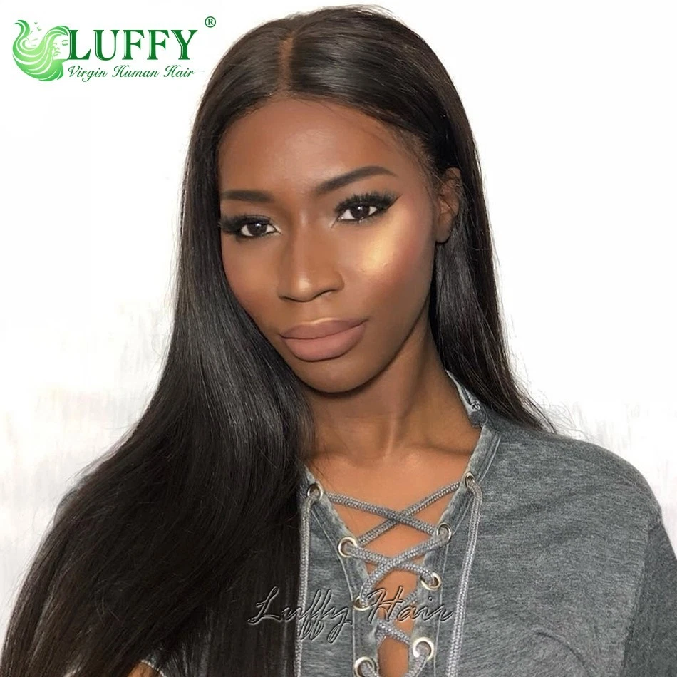 Pelucas de cabello humano de encaje completo HD de cabello liso de Malasia pelucas delanteras de encaje pre arrancadas Foto 3 de 4