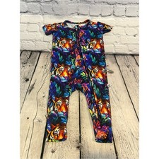 Bums Roses Tiger Pattern Short Sleeve Bamboo Zip Romper