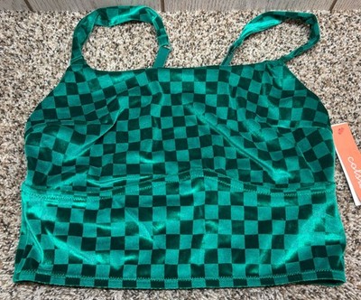 Colsie Green Checkered Velvet Brami. Size: Large.